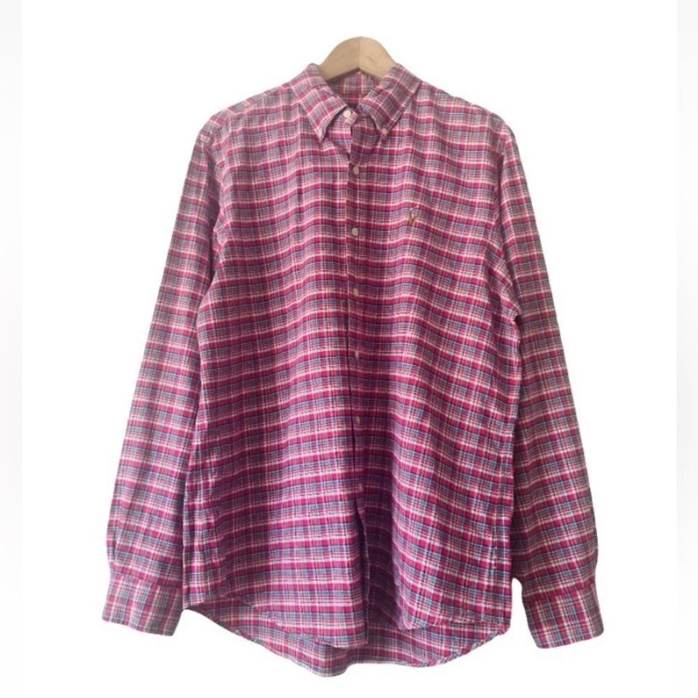Ralph Lauren Plaid Button-Down Shirt Mens L Pink Blue Preppy Business Office